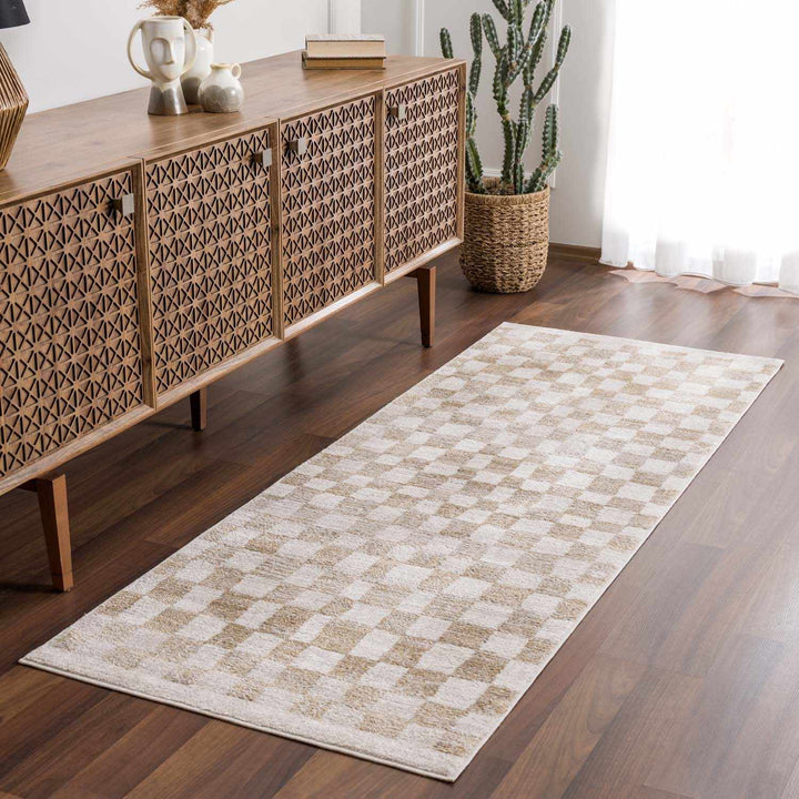 Benjy Cream & Gold Checkered Area Rug