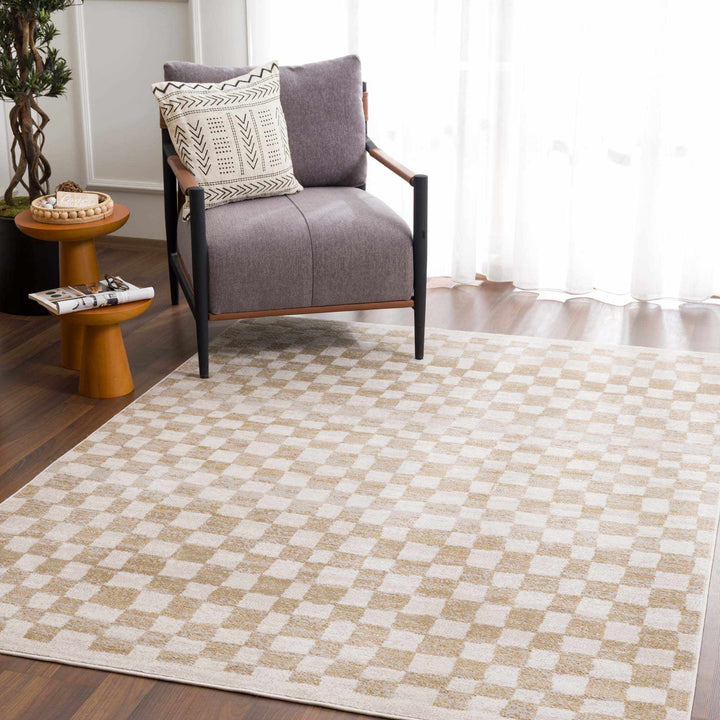 Benjy Cream & Gold Checkered Area Rug