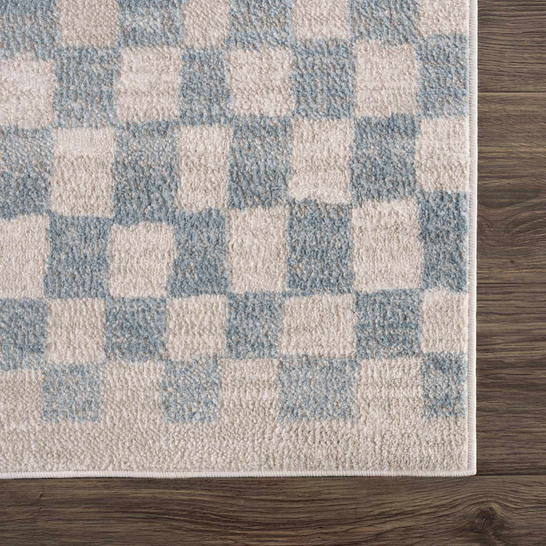 Benjy Cream & Light Blue Checkered Area Rug