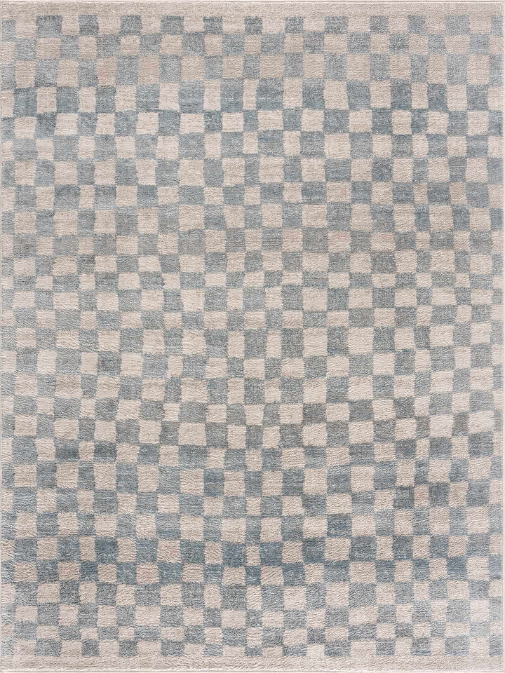 Benjy Cream & Light Blue Checkered Area Rug