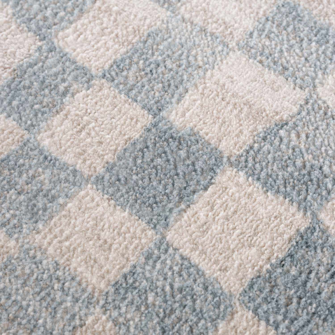 Benjy Cream & Light Blue Checkered Area Rug