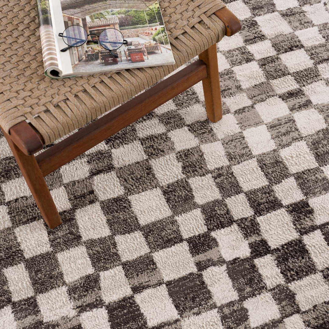 Benjy Cream & Charcoal Checkered Area Rug