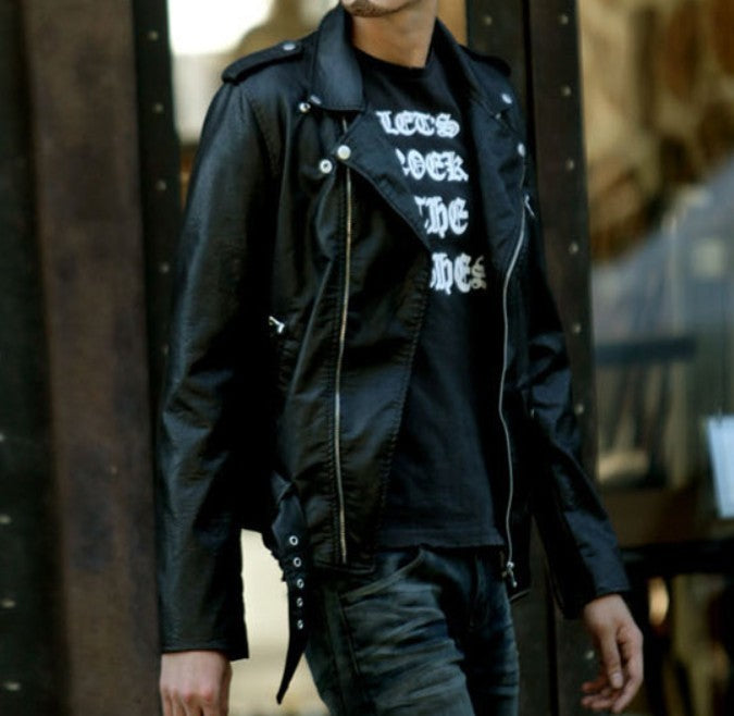 Mens Faux Leather Biker Zipper Jacket