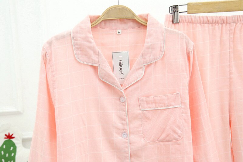 Plaid Print Cotton Sleepwear Women Long