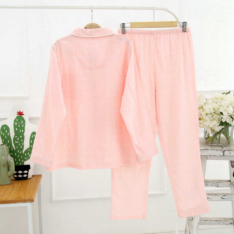 Plaid Print Cotton Sleepwear Women Long