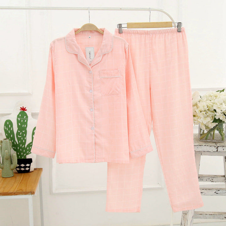 Plaid Print Cotton Sleepwear Women Long