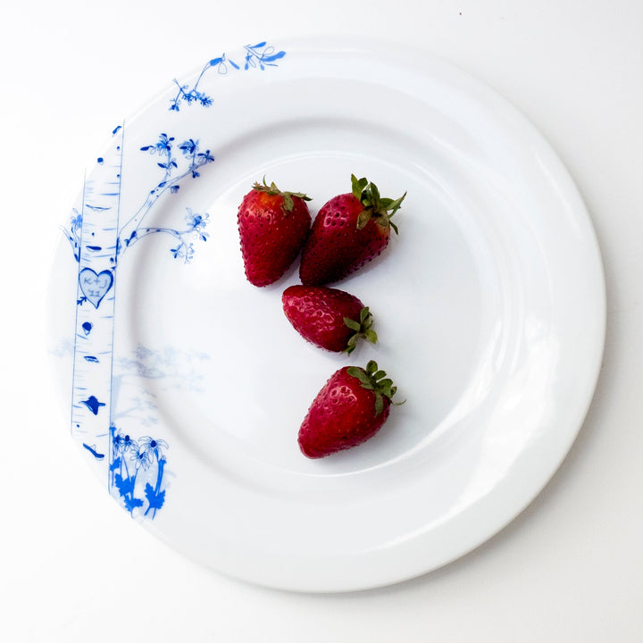 Personalized Birch Dessert Plate Set – Four Seasons Hand-Drawn Design