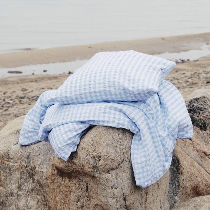 JUNA Bæk&Bølge Duvet Cover Set, Queen, White/Light Blue