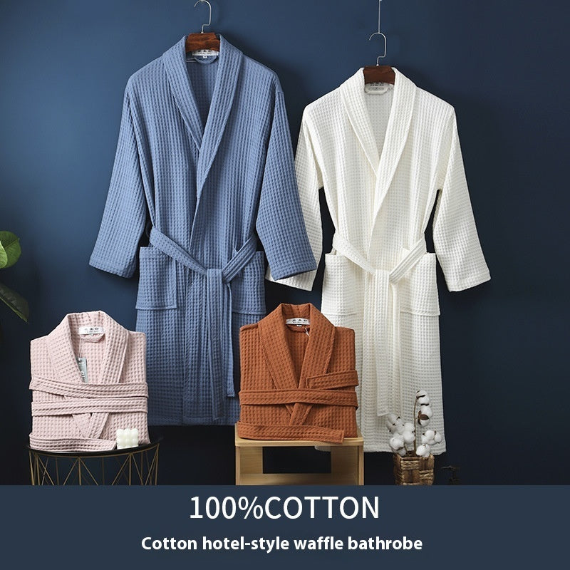 Pure Bathrobe Long Waffle Couple Cotton