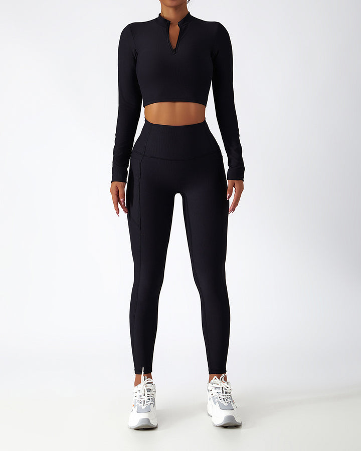 Long Sleeve Yoga Suit Running Training Belt Chest Pad Top