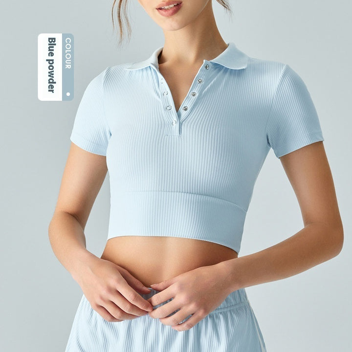 Shoulder Polo Collar Yoga Short-sleeved T-shirt