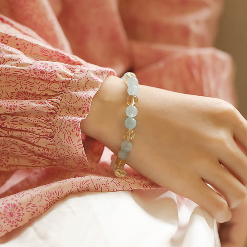 Natural Crystal Aquamarine Bracelet Women S925 Silver
