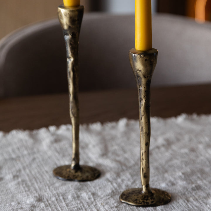 Antique Brass Large Candlesticks - Set of 3
