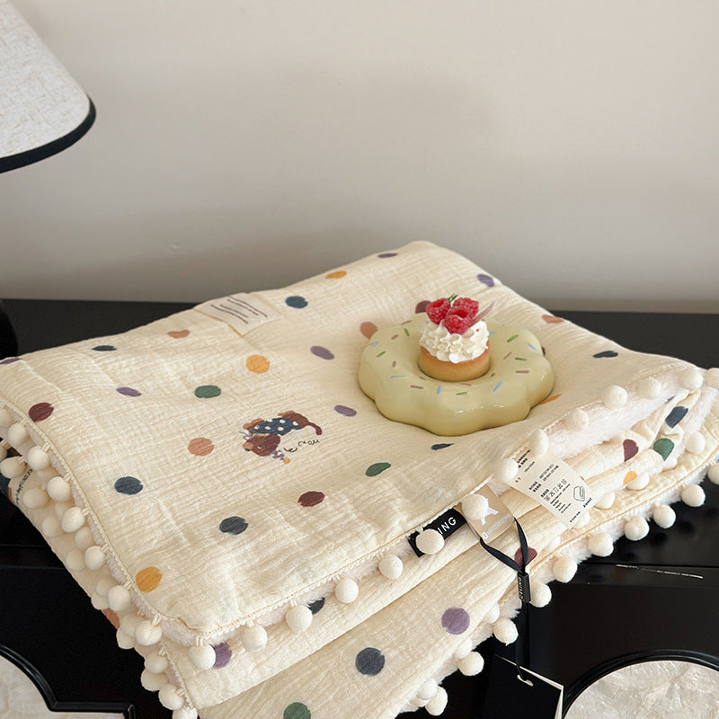 Fleece Blanket Light Luxury Ins Crepe Cotton Multi-functional Small Blanket Office Nap Blanket Shawl Cover Blanket