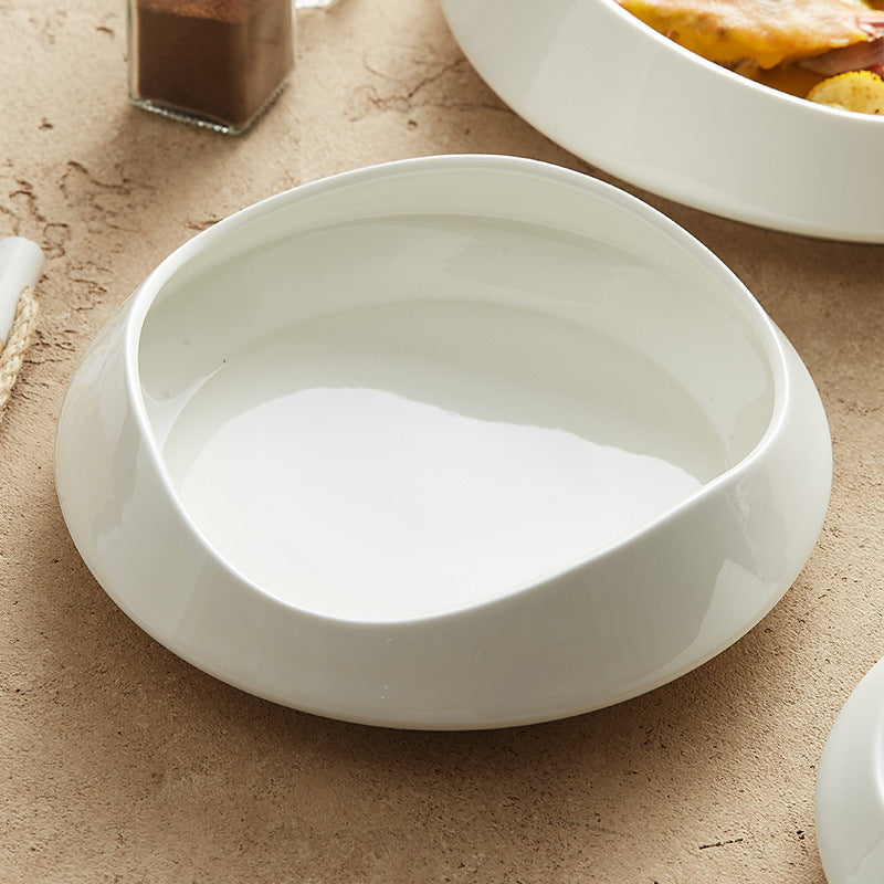 White Porcelain Tableware Guanshan Plate Household Ceramic Dishes