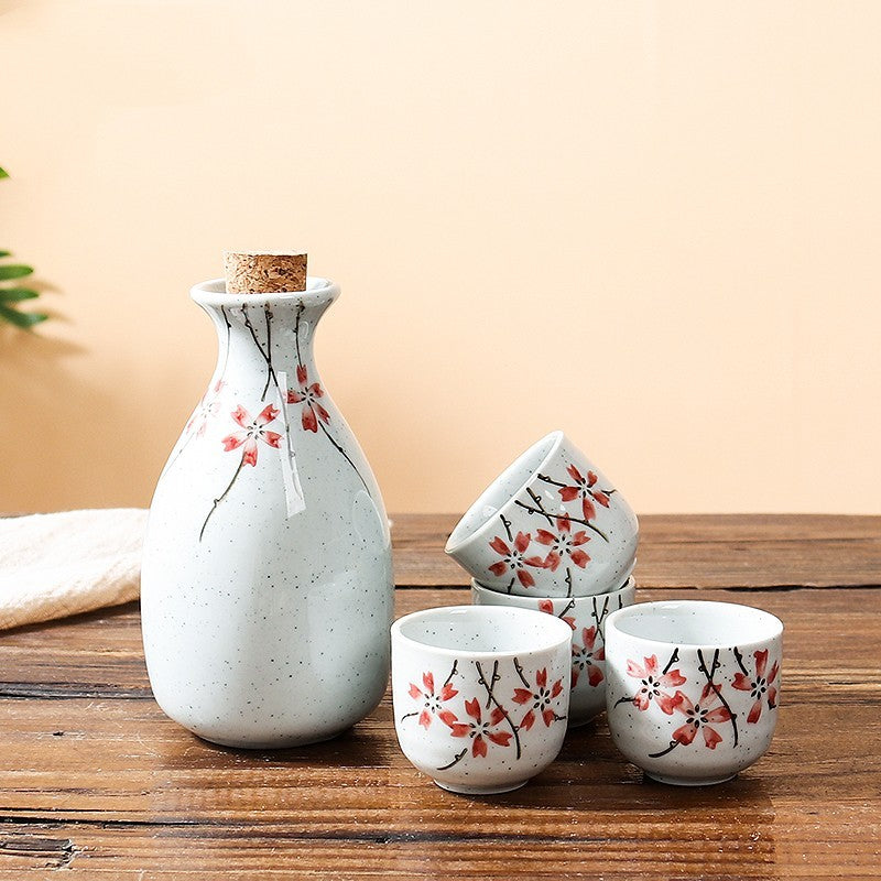 Hand-painted Ceramic Underglaze Japanese Style White Wine Cup Dispenser For Home Use