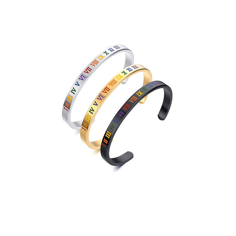Titanium Steel Roman Numerals Couple Bracelet