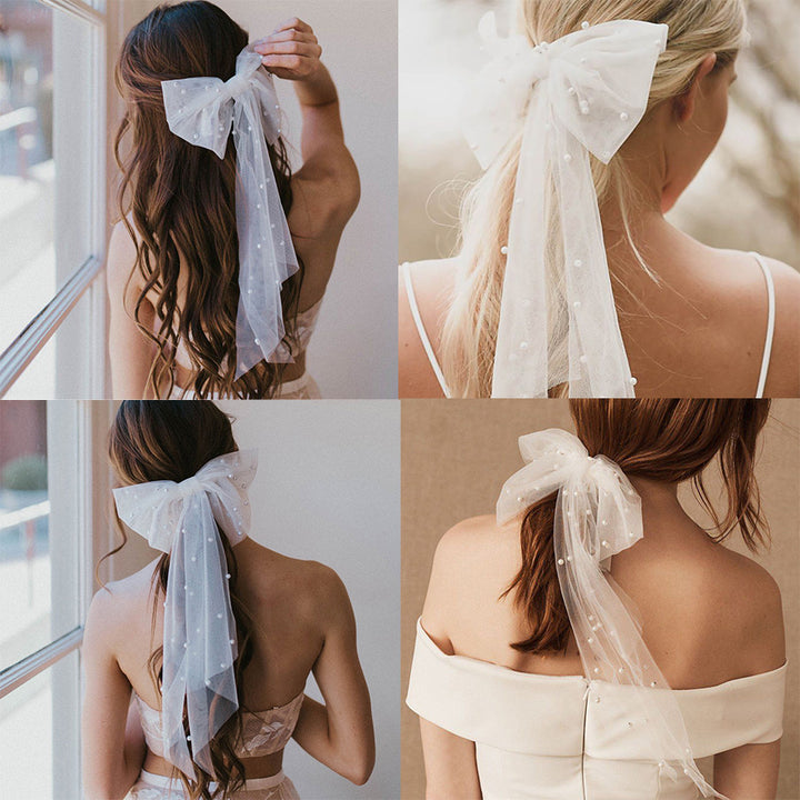 Super Fairy Gauze Ribbon Pearl Bow