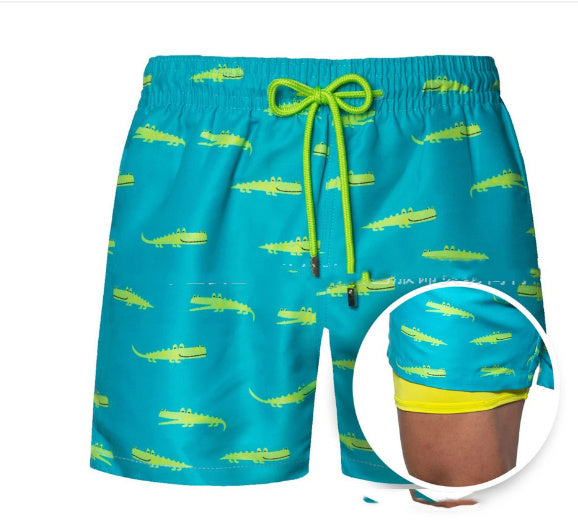 European And American Shorts Men's Beach Pants Sports Pants Printed Double Shorts