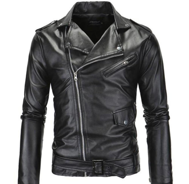 Mens Faux Leather Biker Zipper Jacket
