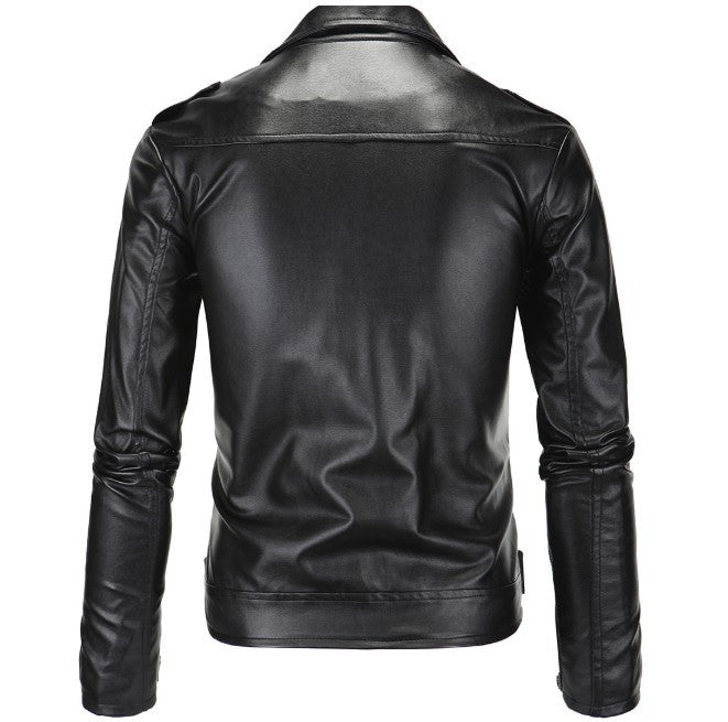 Mens Faux Leather Biker Zipper Jacket