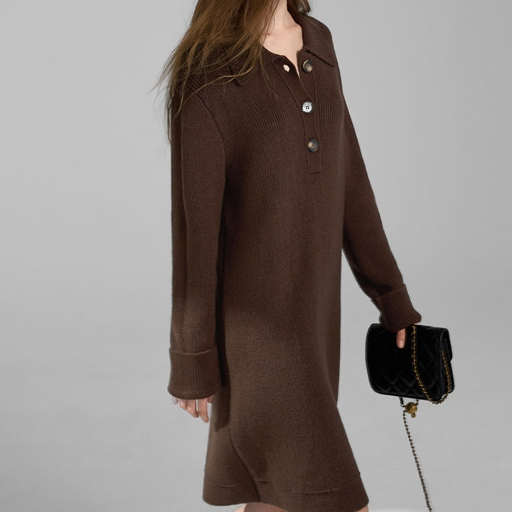 Retro Red Knitted Dress Women's Long Slimming
