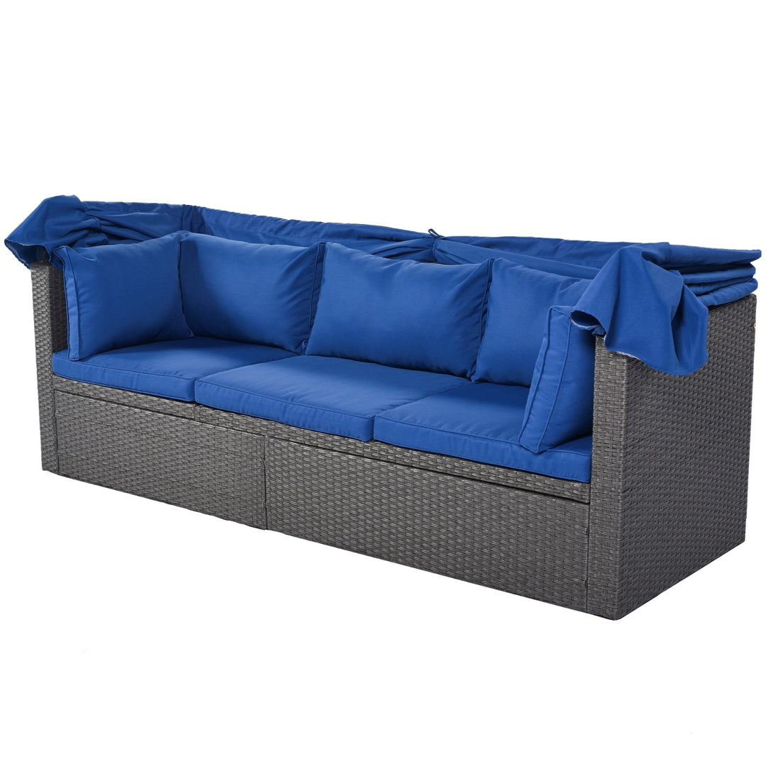 U Style Patio Rectangle Daybed With Canopy, Wicker Sectional Seating