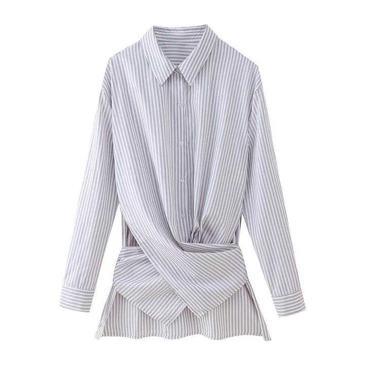 Fashion Loose Striped Lace-up Multi-color Long Sleeve Shirt