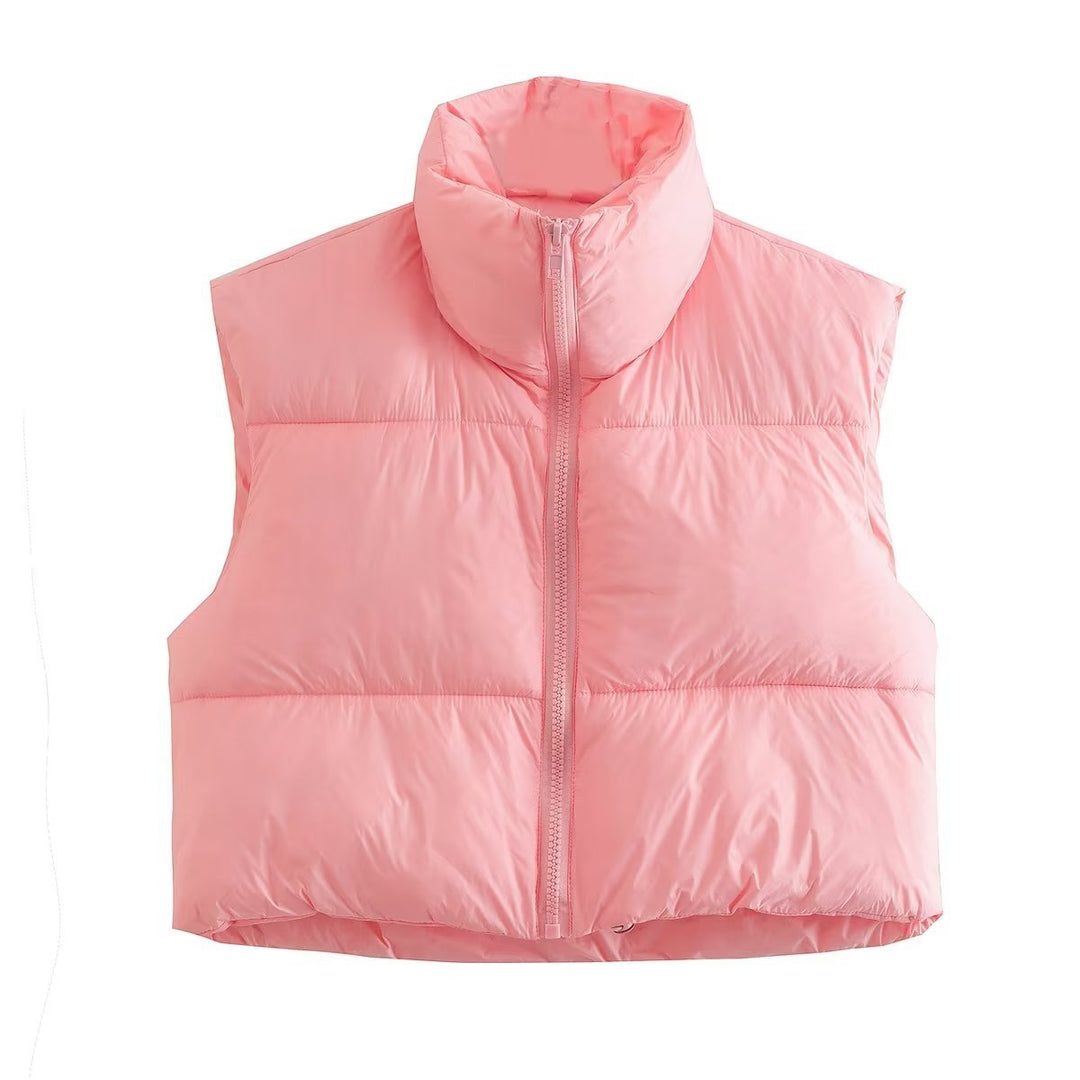 Cotton Vest With Zipper And Stand-up Collar Vest