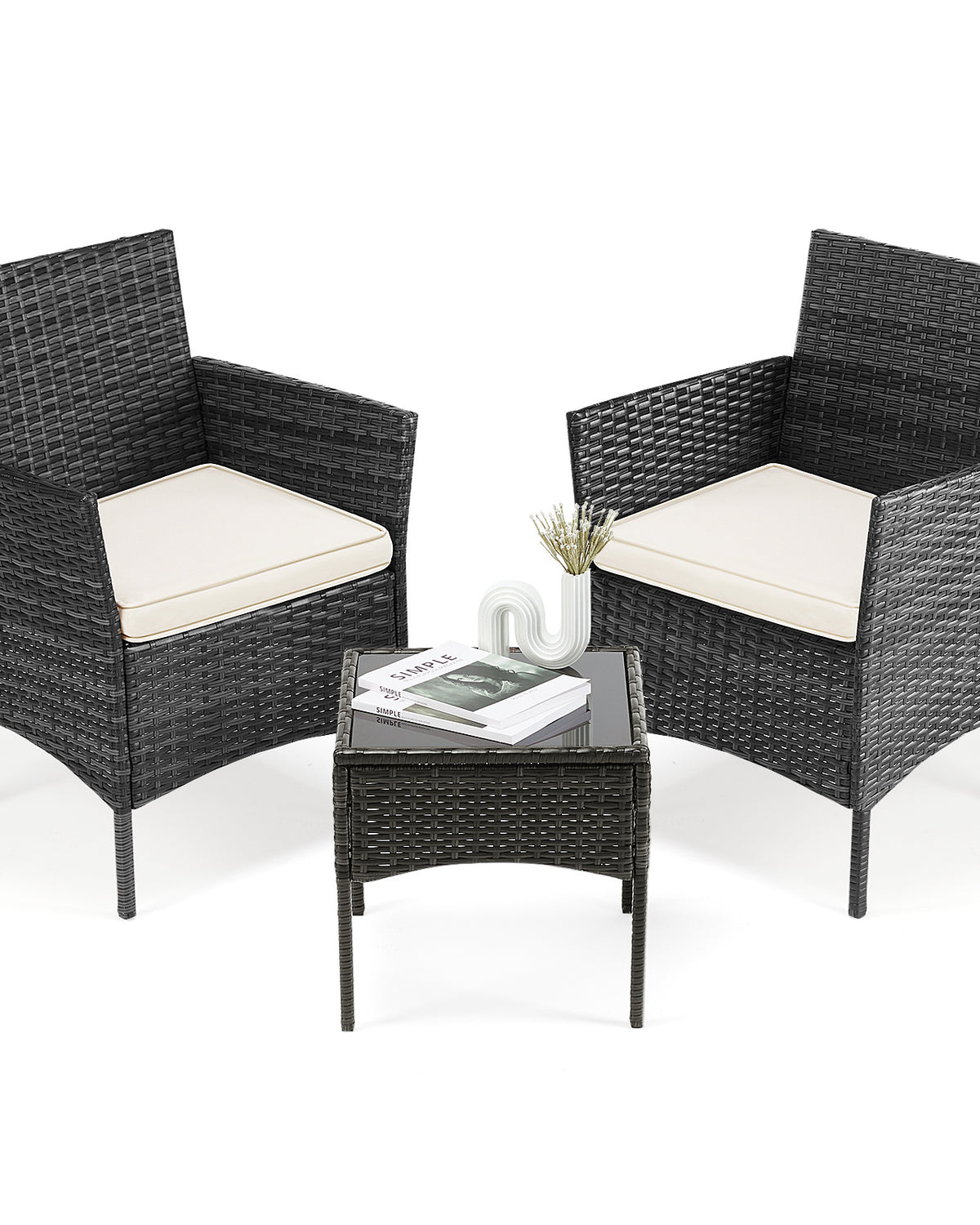 Patio Furniture Set 4 Pieces, Outdoor Furniture With Glass Table, Weaving Wicker Rattan Patio Chairs For Garden, Terrace, Porch, Lawns