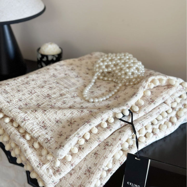 Fleece Blanket Light Luxury Ins Crepe Cotton Multi-functional Small Blanket Office Nap Blanket Shawl Cover Blanket