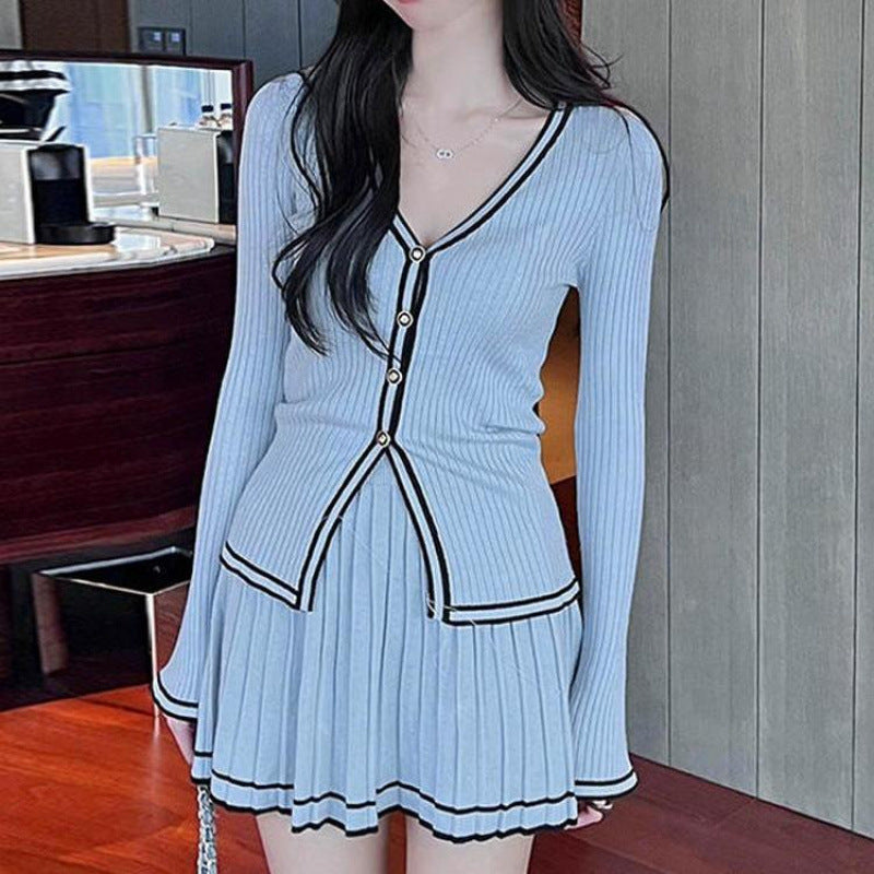 Autumn Clothes Knitting Suit Pleated Skirt Two-piece Set