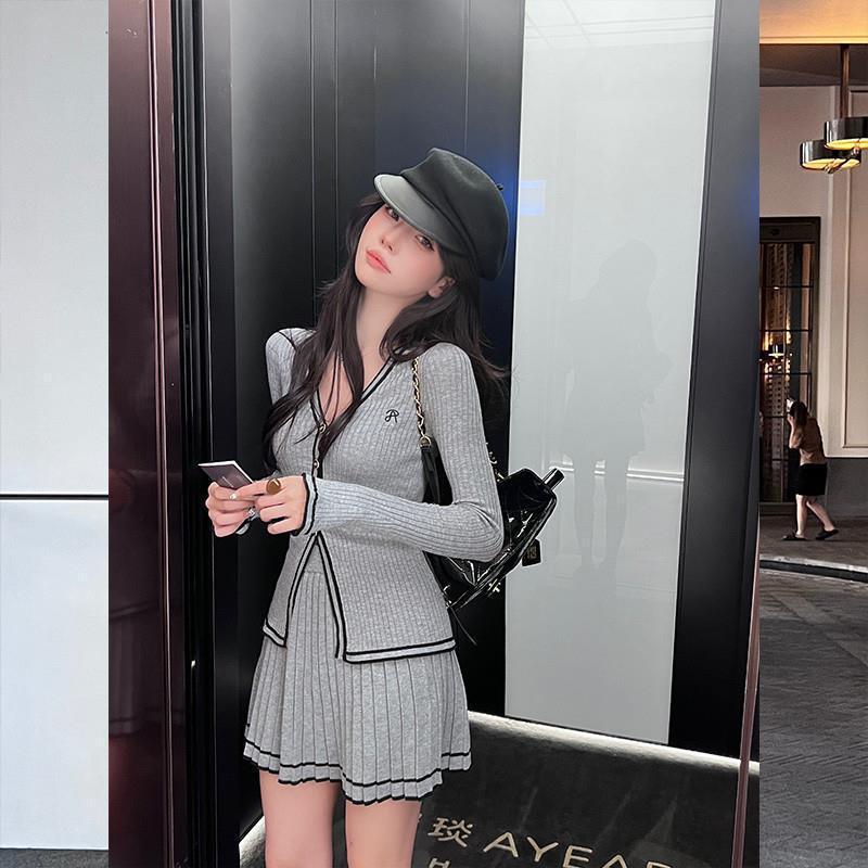 Autumn Clothes Knitting Suit Pleated Skirt Two-piece Set