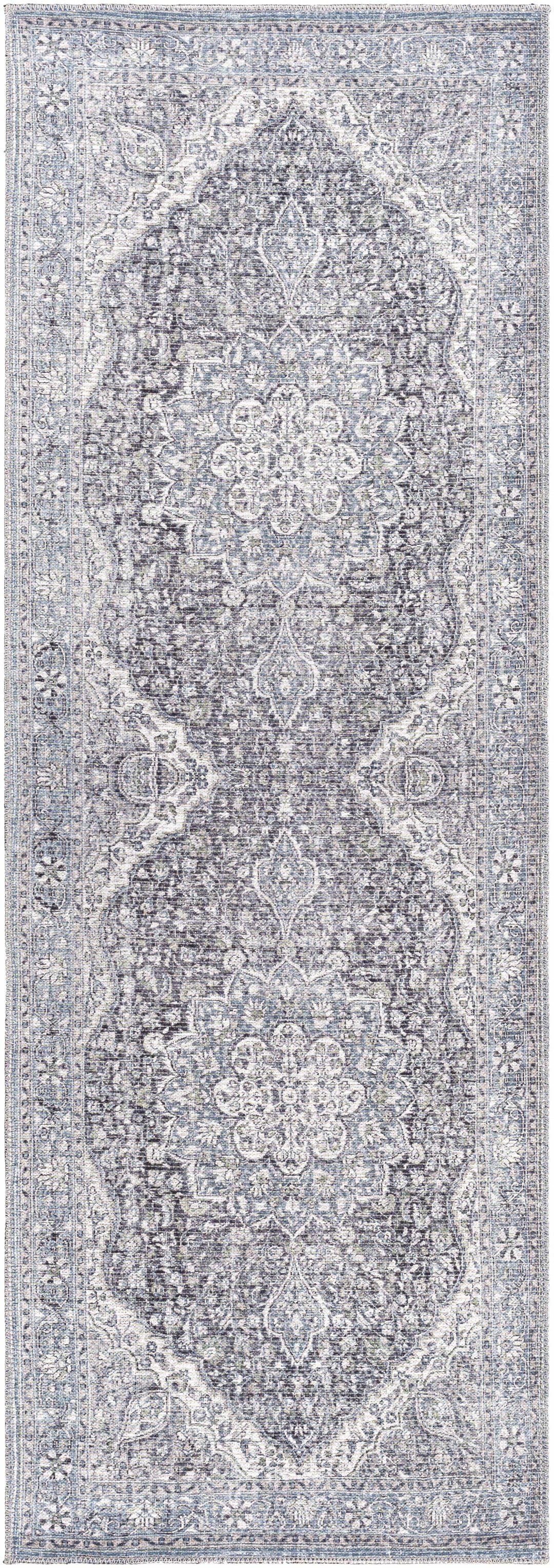 Tavas Blue Medallion Washable Rug