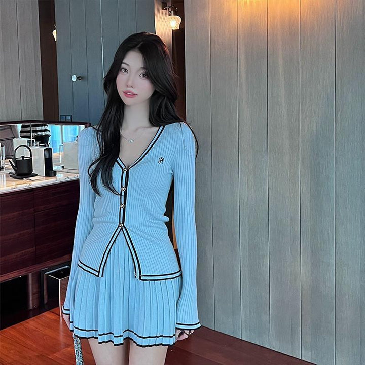 Autumn Clothes Knitting Suit Pleated Skirt Two-piece Set