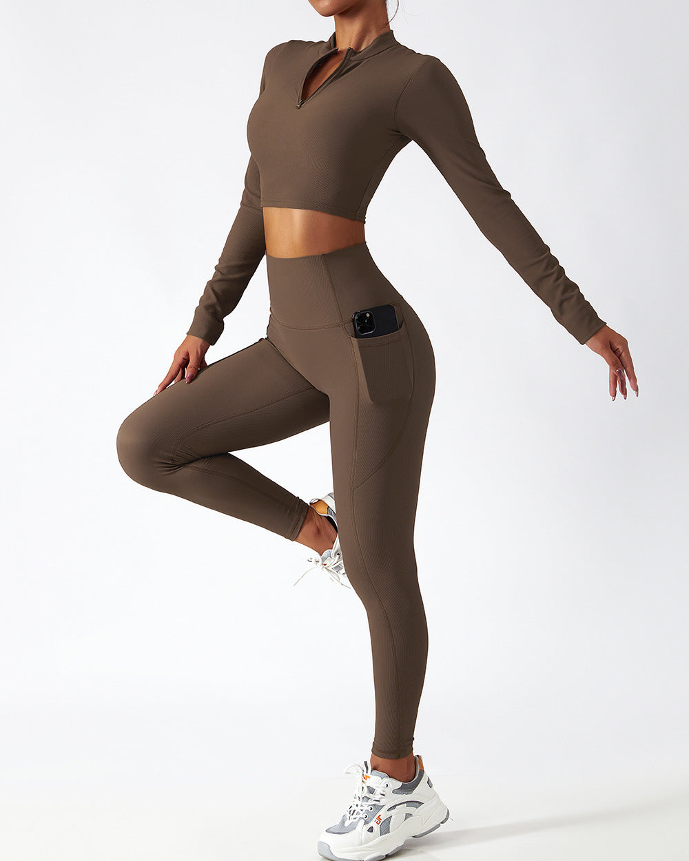 Long Sleeve Yoga Suit Running Training Belt Chest Pad Top