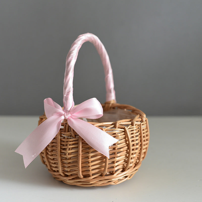 Natural Simulation Woven Hand-held Flower Basket Bow