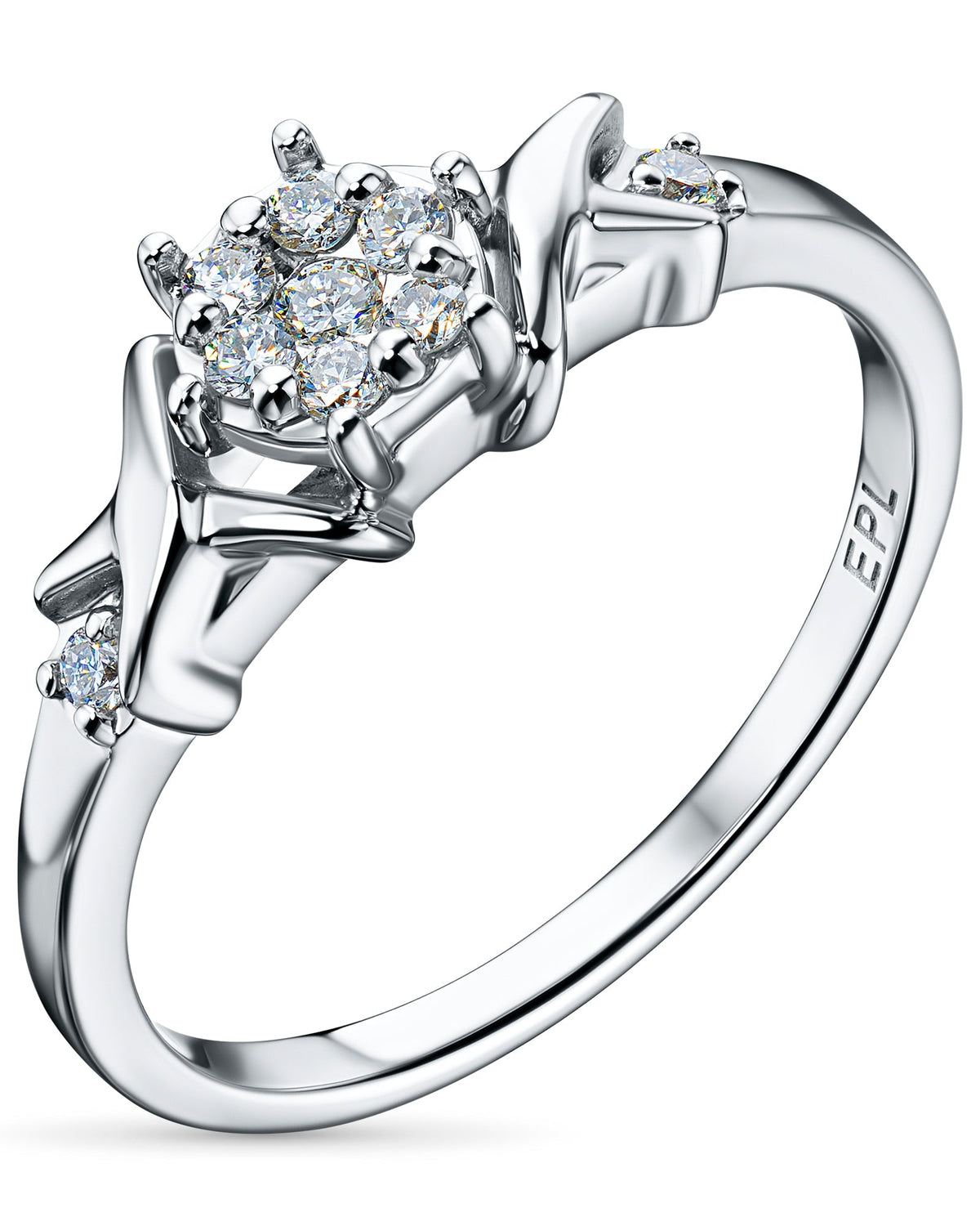 Sterling Silver Ring with 9 Round-Cut Lab-Created Diamonds 0.124 CT.TW