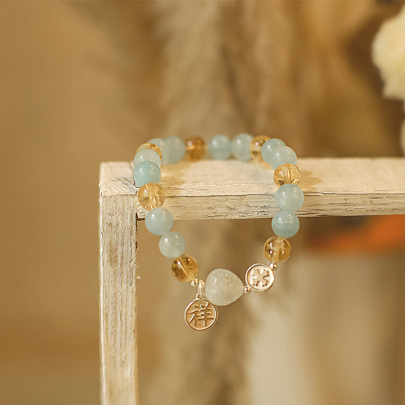 Natural Crystal Aquamarine Bracelet Women S925 Silver