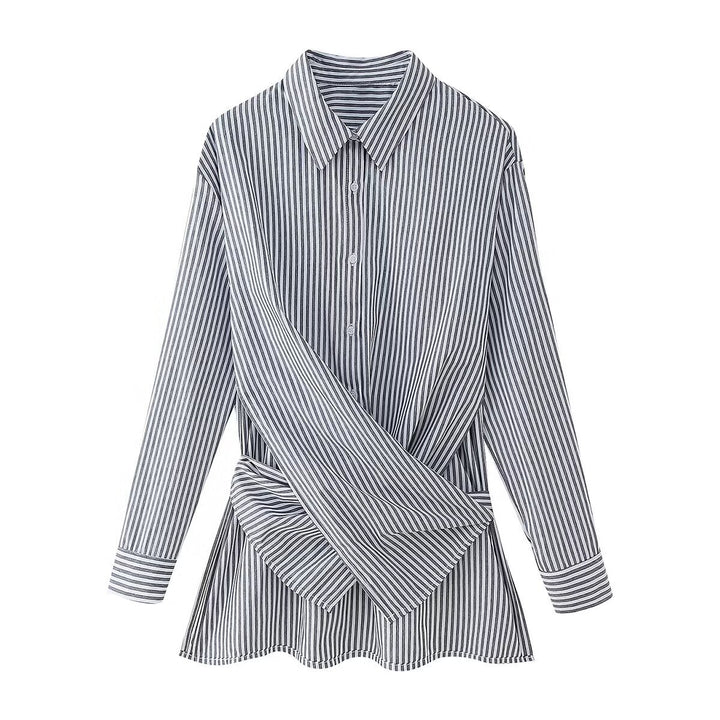Fashion Loose Striped Lace-up Multi-color Long Sleeve Shirt