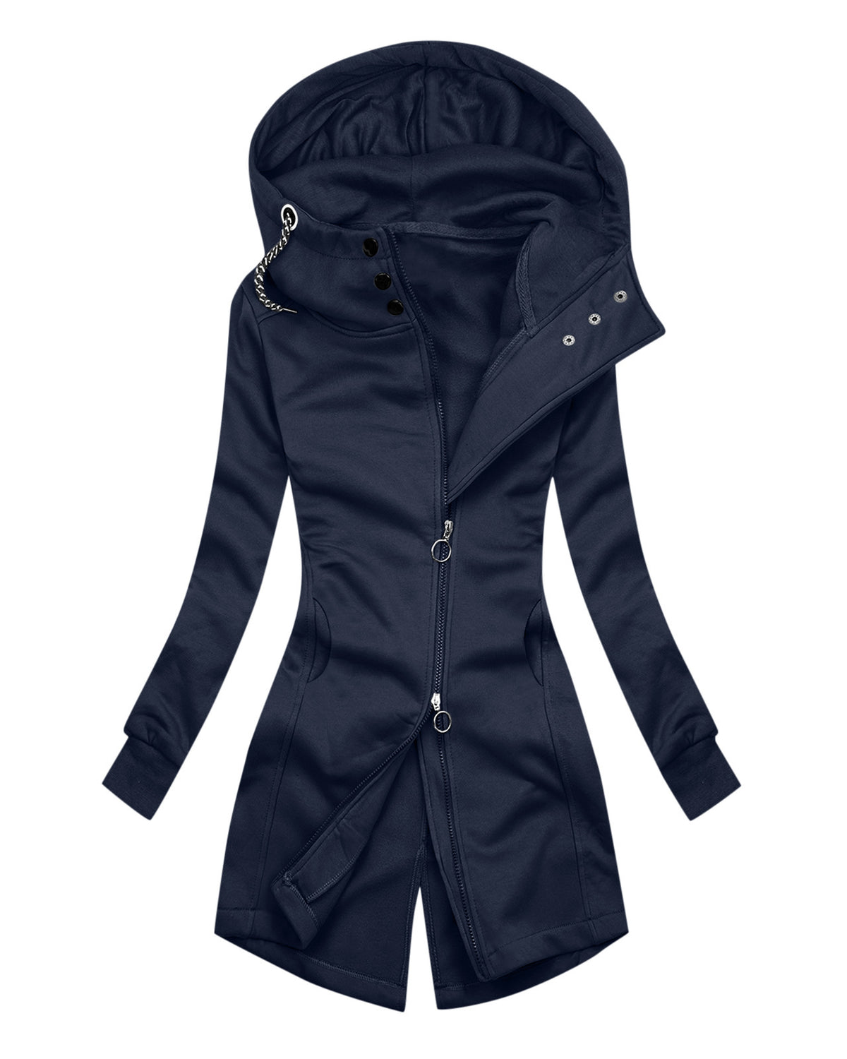 Pure Color Upper And Lower Double Slider Casual Fashion Women's Hooded Sweater