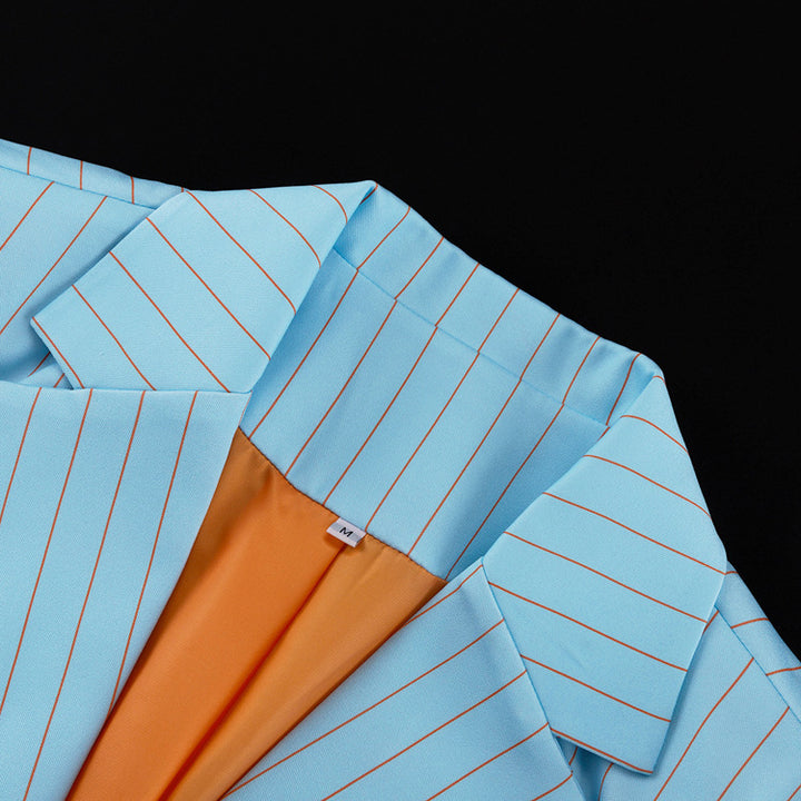 Striped Mid-length Dress Set Women's Lapel Long Sleeve