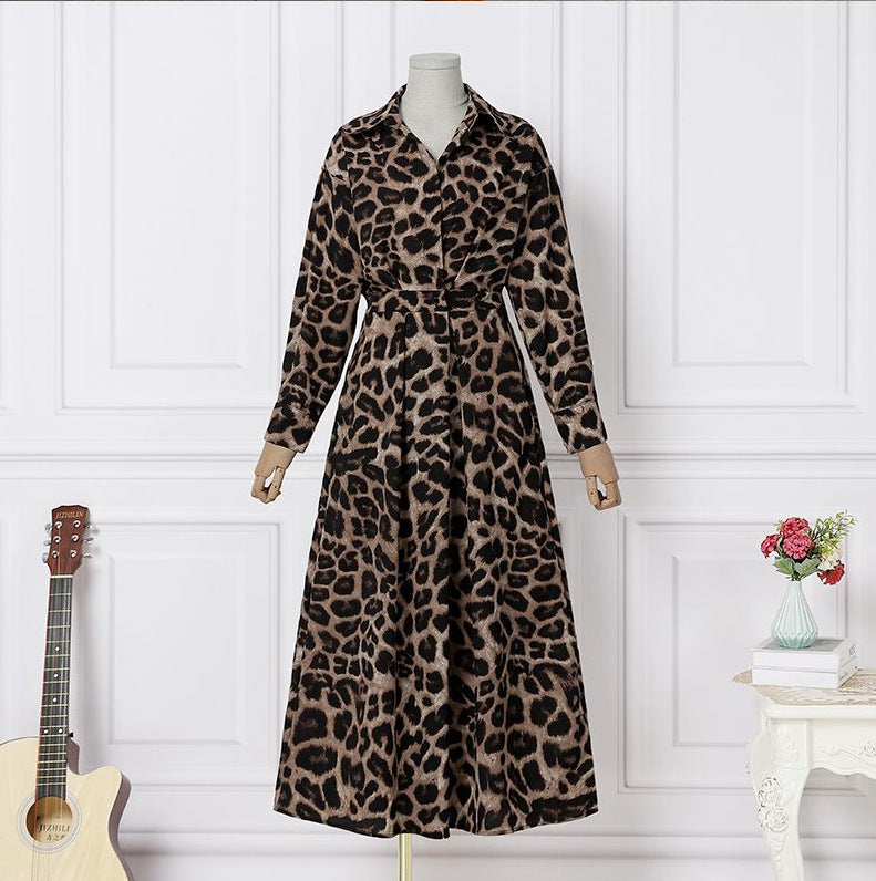Temperament Commuter Cotton Hemp Clean Color Flip Collar POLO Collar Shirt Sleeves Elastic Waist Big Swing Dress