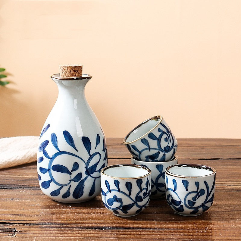 Hand-painted Ceramic Underglaze Japanese Style White Wine Cup Dispenser For Home Use