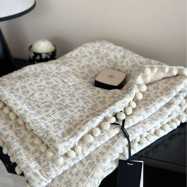 Fleece Blanket Light Luxury Ins Crepe Cotton Multi-functional Small Blanket Office Nap Blanket Shawl Cover Blanket