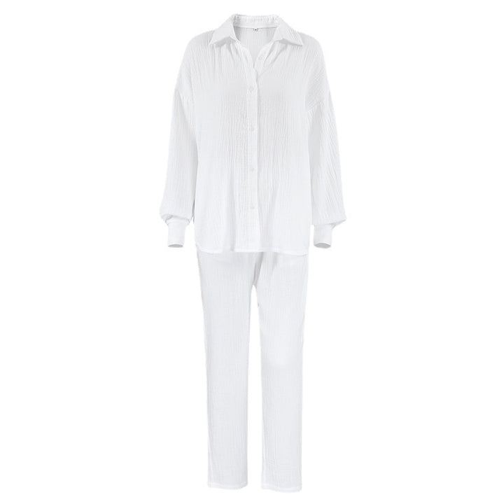 Women's Fashion Simple Solid Color Long-sleeved Trousers Two-piece Set