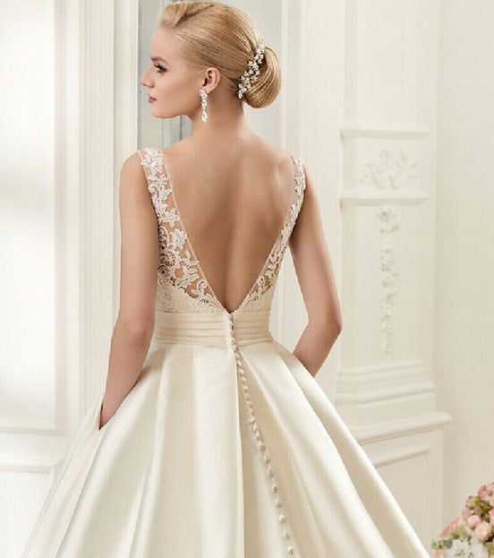 Double-Shoulder Satin Trailing Wedding Dress c