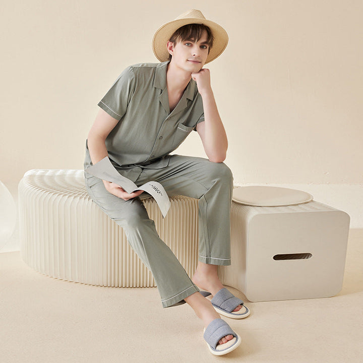 Lanjing Modal Cotton Short-sleeved Couple Pajamas Women's Solid Color Simple Ladies' Homewear Men's Suit