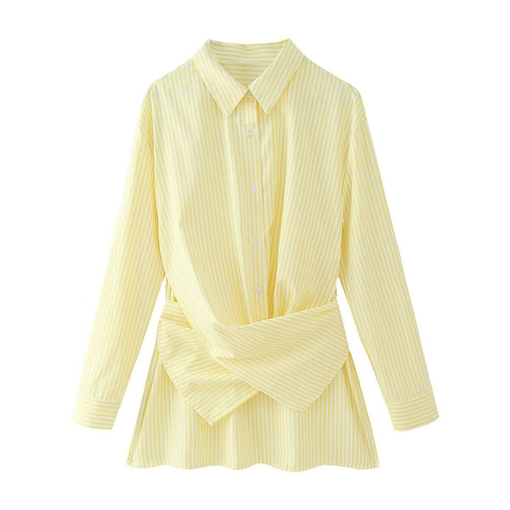 Fashion Loose Striped Lace-up Multi-color Long Sleeve Shirt