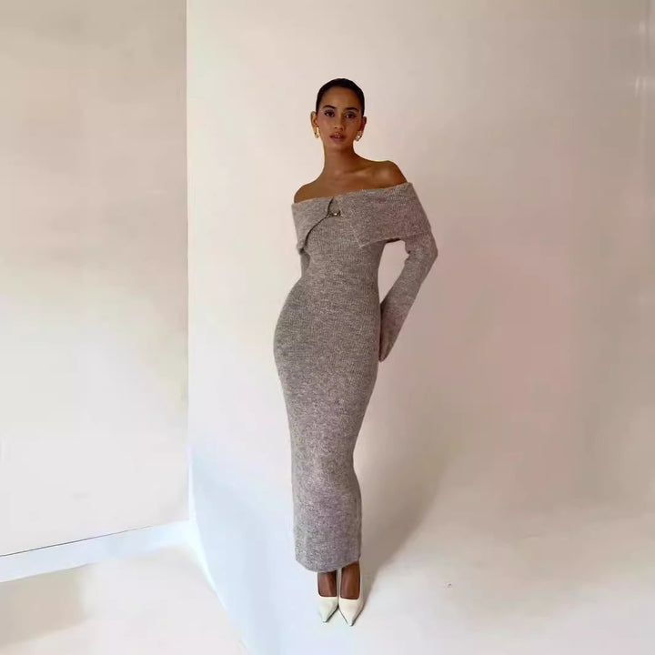 Off-the-shoulder Collar Dress.